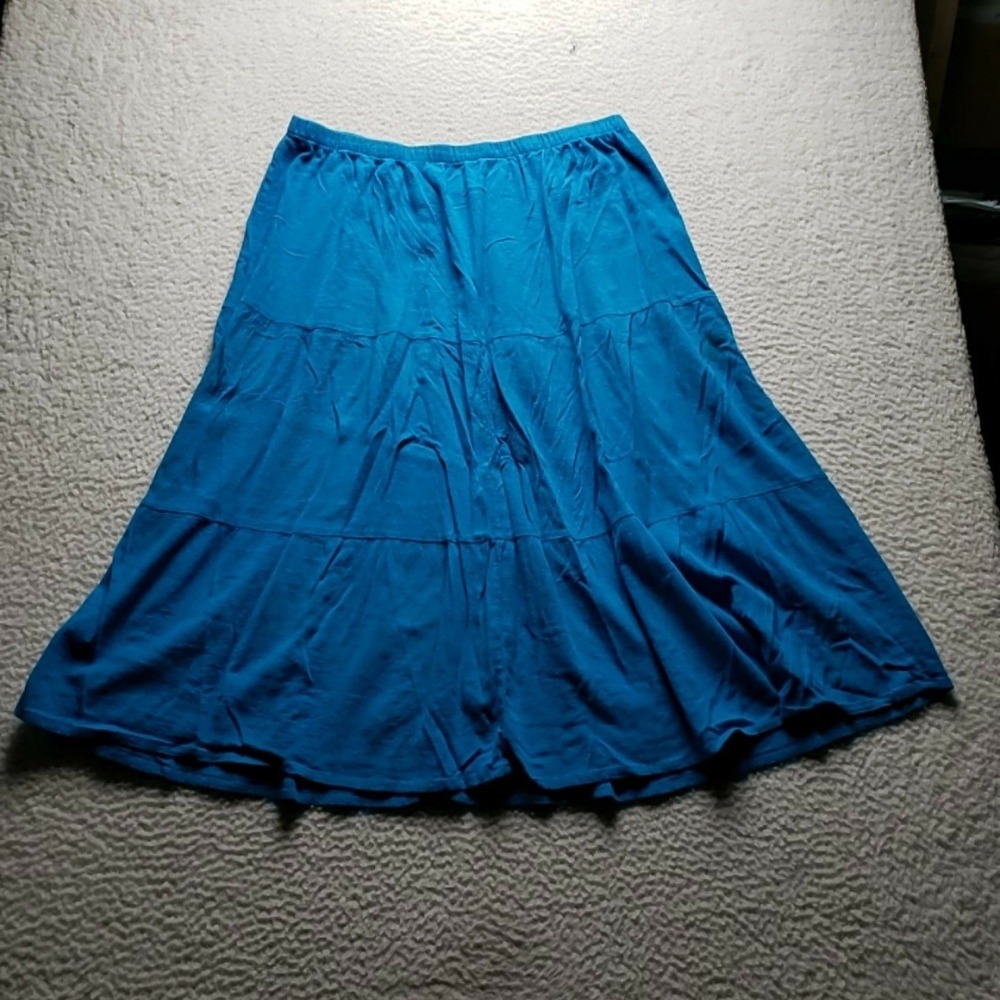 CW Classics Skirt Womens Plus 2X Blue Peasant Long Cotton Elastic Waist Casual